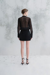 Satin Draped Mini Skirt With Side Knot Detail And Invisible Back Zipper Closure